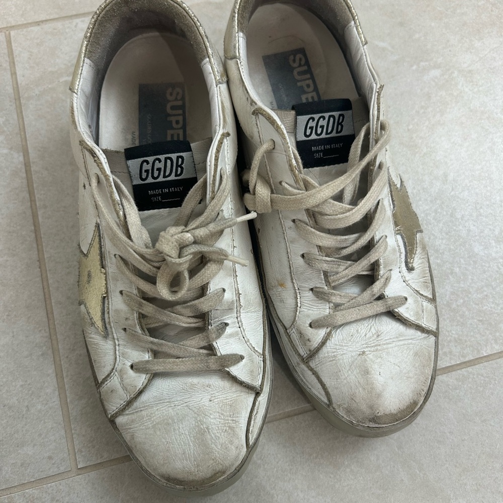 Golden Goose White and Gold Sneakers